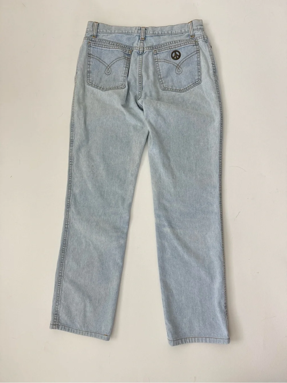 Vintage Moschino Jeans Italy Size 29 Light Wash Straight Leg Heart Peace Y2K 90s